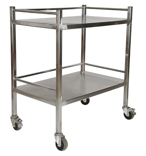 Stainless Steel Instrument Trolley with Wheels, 2 Shelf Trolley Overall Size (40x60x75Cm) Multipurpose Laboratory Trolleys Pack_1 Lap Cruise-image-40