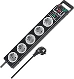Base de enchufe múltiple con 5 tomas de corriente con toma a tierra, colocados en un disposición de 45°, con protección de sobretensión, con un cable de 2,5m (H05VV-F 3G1,5)