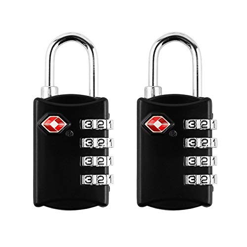 Image of DKY 2 Pack TSA Luggage Locks - Approved Travel Lock for Suitcases & Baggage Combination Lock - 4 Digit Padlock for School Gym Sports Locker Fence Toolbox Case Hasp Storage - Black