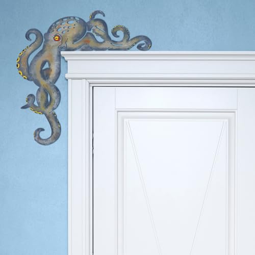 Cinnvoice Octopus Door Frame Decor Metal Door Frame Decoration 10 x 10 Inch Octopus Wall Art Decor Nautical Coastal Beach Ocean Corner Sign for Window Office Bathroom Bedroom(Black,Minimalist) - Thumbnail 6