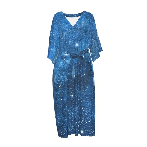 Robe kimono femme bleu clair mi-mollet imprimé vêtement intérieur taille L