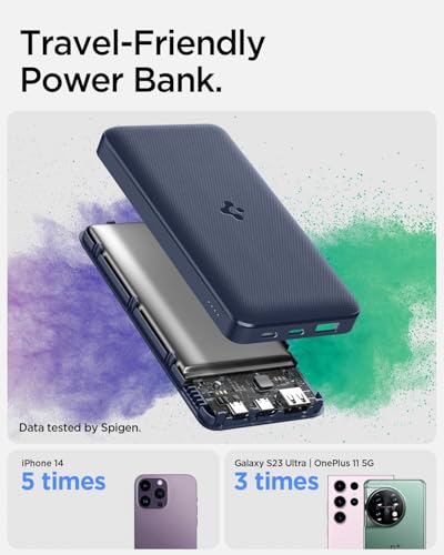Image of Spigen ArcPack 20000mAh Power Bank, PD3.0, Fast Charging, 22.5W Max Output, 2 Type-C Ports, 1 USB-A Port- (ABS+PC, Navy Blue)
