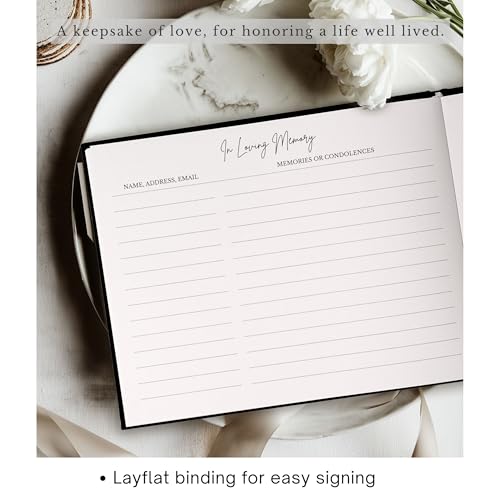 Image of Celebration of Life Black Guest Book - Funeral Guest Book for Memorial Service - Burial Registry Sign in Book - Linen Hardcover & Gold Foil - Keepsake Memory Book for Loved Ones - Black