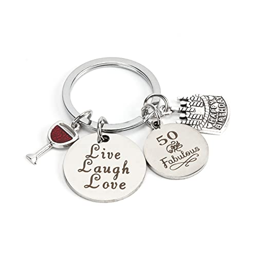 Schlüsselanhänger 50. Geburtstagsgeschenk 50.Geburtstag inspirierend mit Geburtstagstorte Rotweinglas Anhänger für Großvater Großmütter Vati Mutter Schmuckgeschenke Damen Herren Cover