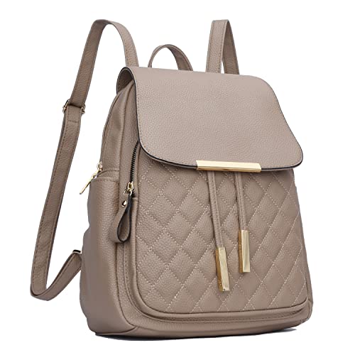 KKXIU Quilted Trendy Leather Backpack Purse for Women and Ladies Shoulder Travel Daypacks Bags (Khaki)