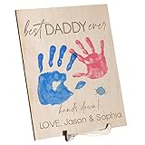 Best Daddy Ever Hands Down Sign Personalized, 2 Optional Sizes, Customized DIY Handprint Wooden Sign, Best Dad Ever Engraved Wooden Plaque