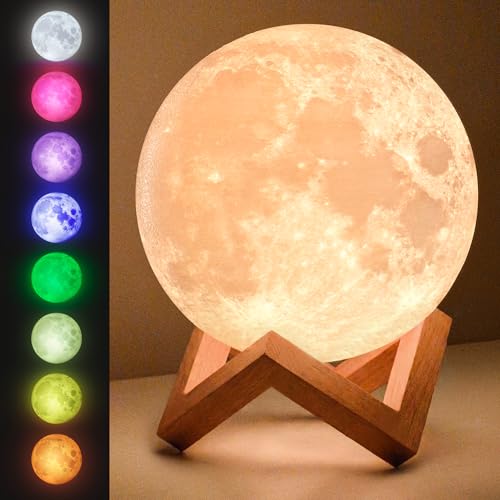Image of Mind-Glowing Moon Lamp - 3D Moon Night Light for Kids Bedroom - Globe Nightlight with Multi Color LED, Touch/Remote Control - Birthday Gift for Any Year Old Girls & Boys - Space Decor (5.9 inch)