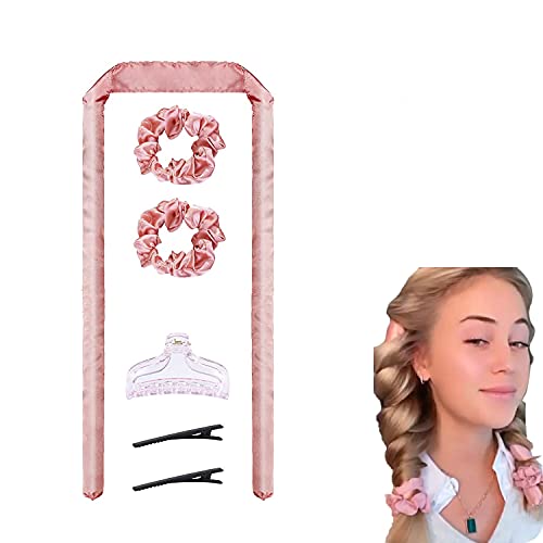Heatless Hair Curlers Heatless Curling Rod Headband No Heat Curls EVA Foam Hair Rollers for Long Hair Sleep Lazy Hair Curler Hair Styling Tools with Hair Claw Clip (Pink)