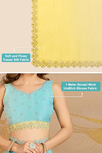 Image of TRENDMALLS Women's Tussar Silk Siroski With Zarkan Work Saree with Unstitch Blouse Piece