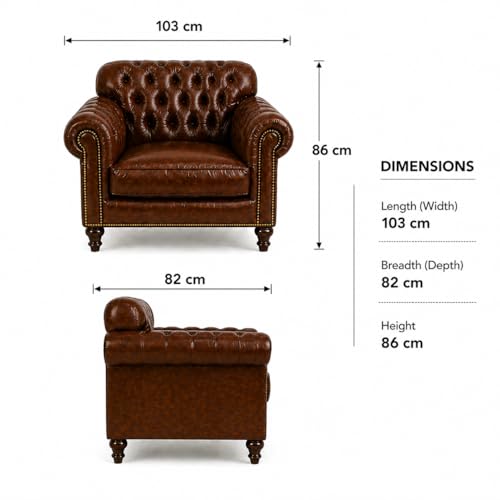 Image of Luxury Sofa Set Luxury Chesterfield Sofa in for Home Living Room & Office (Highback 1 Seater Brown)