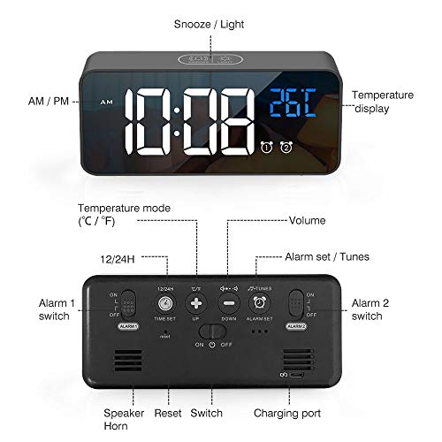 Tronisky Sveglia Digitale, LED Sveglia a Specchio