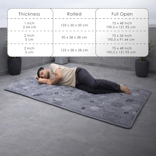 Image of Premium PU Foam Rolling Foldable Mattress For Floor | Folding /Lightweight /Travel /Yoga /Outdoor /Camping /Portable Mat, Single Size Soft Slim Gadda Roll-Up Guest Bed | 2 Inch, Grey, 72x30 inches