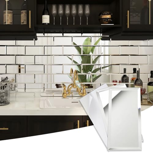 Diflart Peel and Stick Mirror Subway Tiles, Silver, 3x6 Inch,