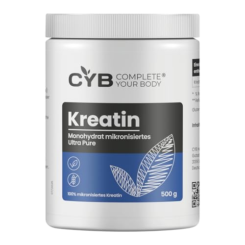 CYB Kreatin (Creatine) Pulver 500 g – 100 % reines mikronisiertes Kreatin (Creatine) Monohydrat – Optimal Hochdosiert & ohne Zusätze – 143 Tage Vorrat – Vegan - Geschmacksneutral - Umweltfreundlich