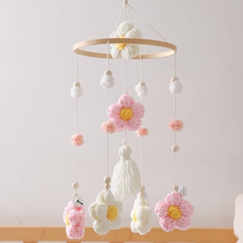 Image of Baby Crib Mobile, Flower Mobile for Crib, Crib Mobile for Boys and Girls, Boho Nursery Decor, Baby Bedroom Hanging Decoration，Pink Flower