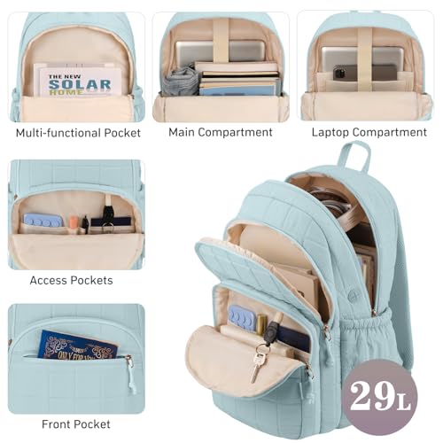 Image of kadilong Quilted Travel College Laptop Backpack for Women,Daypack Bookbag for School Teen Girls Mochilas Mujer,LightBlue