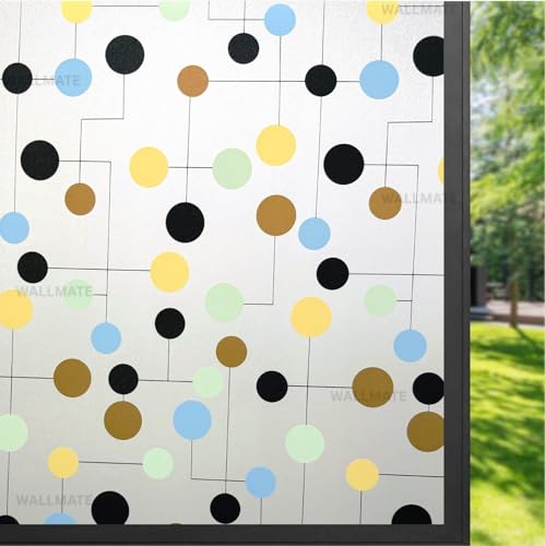 Image of WALLMATE Window Privacy Film Frosted Vinyl Glass Covering, UV Blocking, Non-Adhesive, No-Glue, for Bathroom Living Room Office,(12x36 Inch, Color Dot Frosted)