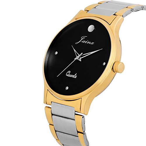 Image of jainx Premium Golden Chain Analog Wrist Watch for Men (White /Black Color Dial)