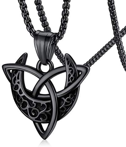 FaithHeart Celtic Triquetra Moon Necklaces, Feminism Goddess Trinity Knot Pendant Necklace Triple Moon Pendant Charms Black Stainless Steel Witch Jewelry Durability Neck Chain