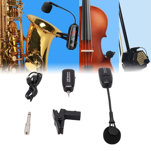 Sistema de micrófono inalámbrico LICAEVEY 2.4G para saxofón con captación direccional de 360 grados y clip transmisor receptor para trompeta, trombón, flauta y banda de escenario miniatura 5