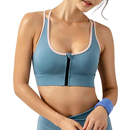 pedkit Sutiã feminino com zíper frontal esportivo Strappy Racer traseiro removível acolchoado ioga a