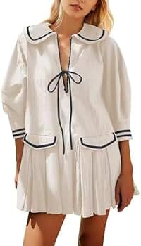 Amazon.com: AIWUFLY Womens Black Sailor Collar Pleated Mini