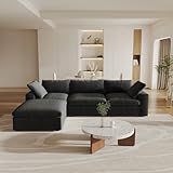Cloud Modular Sectional Sofa with Storage Ottoman,120.45' L Shaped Couch for Living Room,Down Filled Convertible Couch Deep Seat for Office Apartment,Covers Washable&Replaceable (Black)