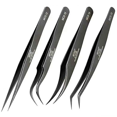 Cils Pince Vetus Set 4x MCS-12 Jusqu'à MCS-19 - Set Argent 4x MCS-12 Jusqu'à MCS-19