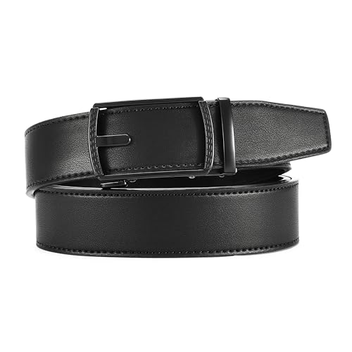 Image of Chaoren Leather Ratchet Belt 2 Pack Dress with Click Sliding Buckle 1 3 /8 inch in Gift Set Box - Adjustable Trim to Fit