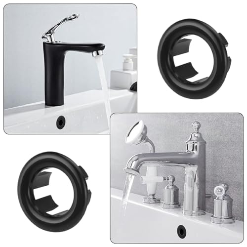 LEEQ 8pcs Waschbecken Überlauf Ring - Waschbecken Überlauf Abdeckung universal für Badezimmer Waschbecken(Schwarz)