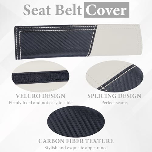 ecocstm 2 PCS Car Seat Belt Cover Pad, Carbon Fiber Safety Seatbelt Shoulder Strap Covers, Breathable Leather Soft Harness Pad, Car Accessories Universal for SUV, Truck, RV (Beige & Black - Image 4