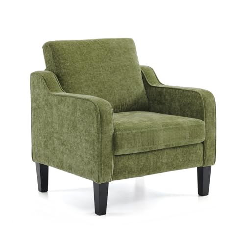 VINGLI Accent Chair for Living Room Chairs Olive Green Reading Chair for Bedroom Scooped Arm Chair Mid Century Modern Accent Chairs Upholstered Comfy Chair for Apartment, Waiting Room