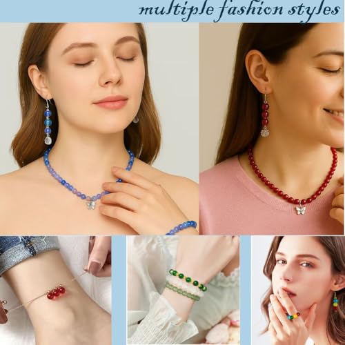 Glass Beads for Jewelry Making, 1300pcs + 8mm 48 Colors Round Crystal Glass Beads Bracelet Making Kit, Bead Starter Kit for Birthday Holiday Christmas Gifts