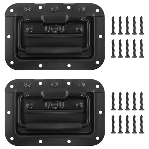 Hevysuo 2 Pièces Poignée à Ressort De Boîte à Outils 16 x 10cm,Poignées Pliantes à Ressort Antirouille,Poignées De Caisse Pliantes En Fer pour Boîtes à Outils Ou Boîtes de Rangement,Noir