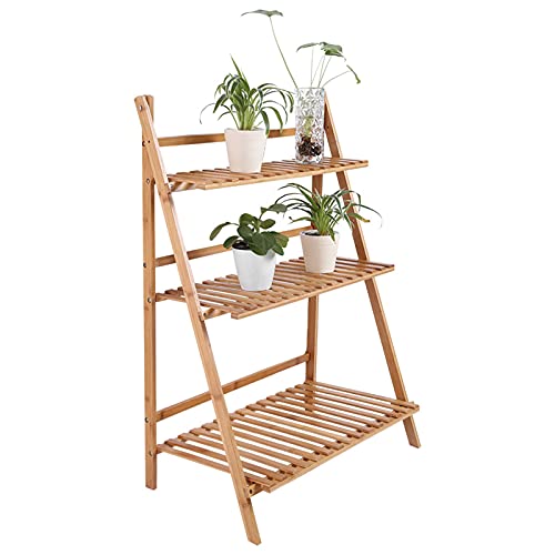 Ejoyous Stand da Pianta della Scala, 3 Livelli di Pianta di Fiori Pieghevoli in Altezza da 96 Cm Piatti di Pianta del Display Scaffale per Portabia (chiaro)