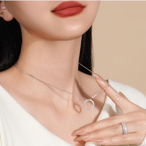 Open Circle Cubic Zirconia Pendant Necklace for Women Sterling Silver 925 Rhodium Plated Round Pendant CZ Halo Elegant Jewelry for Her2