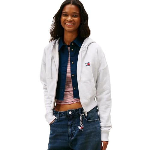 Tommy Jeans Moletom feminino boxy cropped com zĂper, cinza gelo, mesclado, PP