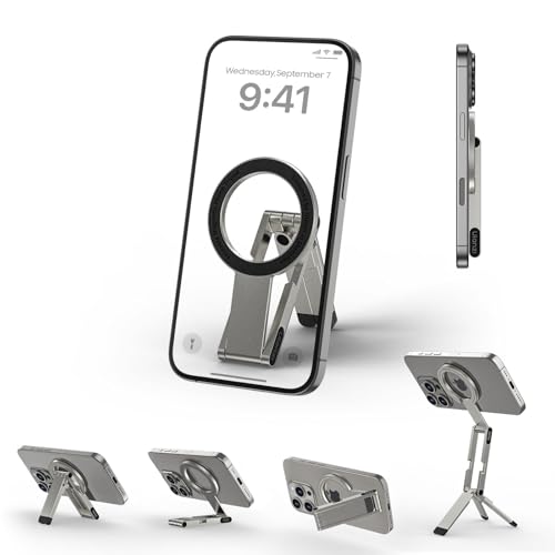 Ulanzi MA60 スマホ三脚 ミニ三脚 magsafeに対応 自撮り棒 スマホスタンド ミニ携帯スタンド 携帯リング スマホグリップ 薄型軽量 多機能角度調整可能 横置き/縦置き 折りたたみ式 両面マグネット式 アルミ製 持ち運び便利 安定 卓上三脚 セルフィー/生放送/撮影録画/動画鑑賞に最適 Android/iPhoneに対応 銀