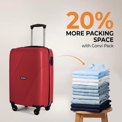 Image of HRX Icon Cabin Size Red Polypropylene Hard Shell Suitcase - Premium Travel Trolley Bag with 4 Spinner Wheels, Number Lock & Water Resistant Body