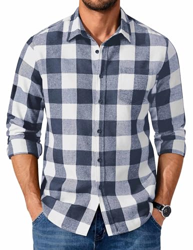COOFANDY Mens Casual Button Down Shirt Long Sleeve Flannel Shirt Checked Shirt Jacket for Men