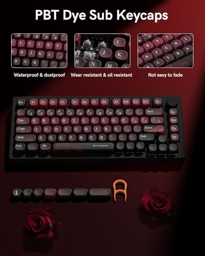 Image of Vintage Red Rose Keycap Set, Custom PBT Keycaps for Mechanical Keyboard, MOA Profile, 131 Keys Dye-Sublimation Key caps Compatible with 60%, 65%, 75%, TKL, Full-Sized Layout