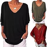 Summer Women V Neck Tshirt Tops Sexy Solid 3/4 Sleeve Tunic Tees Fashion Casual Loose Fit Comfy Soft...