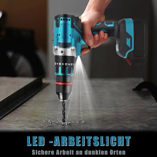 Akku Bohrschrauber kompatibel mit Makita 18V Akku, 1350RPM Bürstenloser Schlagbohrer mit 20+3 Kupplung, 120N.m Drehmoment, 13mm Bohrfutter, Schraubendreher und Bohrer Set für Haus und DIY – Bild 7