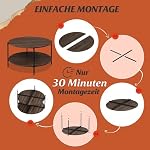 Couchtisch Rund mit 2 Ebenen, Wohnzimmertisch Holz, Stubentisch mit Metallrahmen, für Wohnzimmer, Schlafzimmer, Modern Design, Braune Walnuss – Bild 5