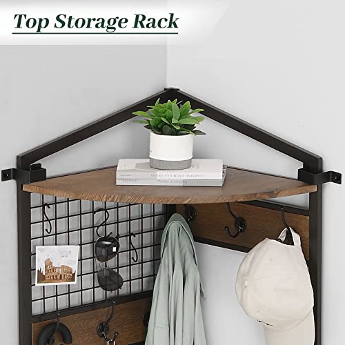 Oiog Corner Hall Tree, Industrial Corner Coat Rack With Hooks And Storage Shelf For Entryway, Hallway Corner Organizer With Shoes Rack (Rustic Brown)… #TOP2