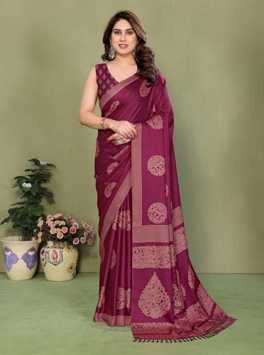Image of Amazon Brand - Tavasya Womens Blocked Printed Daily Wear Chiffon Georgette Saree With Blouse With Blouse
