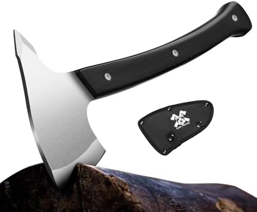 Full Tang Survival Camping Axe with Wood Ergonomic Handle and Nylon Sheath Sheath – High Carbon Stainless Steel, Multi-Tool for Outdoor, Hunting, Emergency (Small)