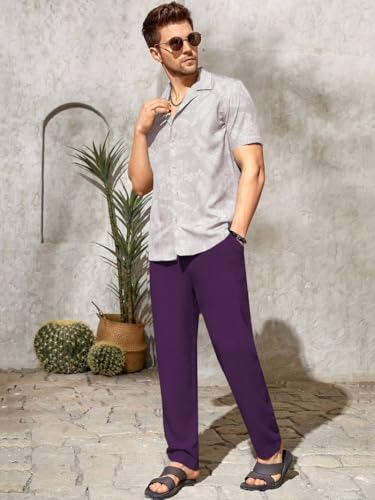 Image of TOPLOT Men's Premium Linen Blend Pants | Lightweight Breathable Fabric | Elastic Waist with Drawstring | Straight Fit | Side Pockets | Perfect for Casual, Holidays & Travel (5268)