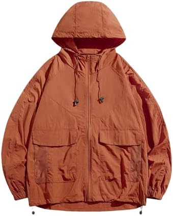 Men's Hooded Jacket Lightweight Outdoor Windbreaker Quick Dry Coat Hiking Running Travel Beach Jacket