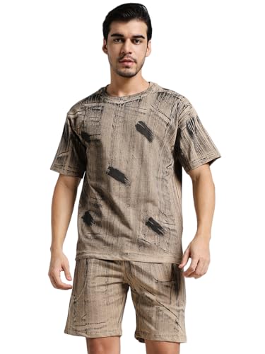 Image of Vogaan Men's Cotton Short Sleeve Tracksuit Summer T Shirt & Shorts Set with 2 Pockets || Casual Co-ord Sets